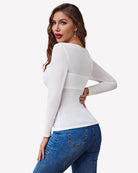White mesh long-sleeve top, side view