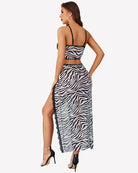 Zebra print lace long nightgown set with back straps and side slit