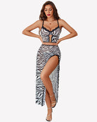 Zebra print lace long nightgown set with spaghetti straps and side slit