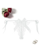 White lace thong with side ribbon ties and a central bow detail