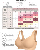 Nude seamless bralette size chart and features panel