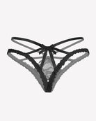 Black lace panties with criss-cross straps and front bow