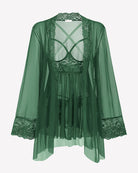 Green lace-trim babydoll with matching mesh robe, shown from the back