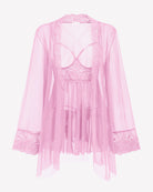 Light pink lace-trim babydoll with matching mesh robe, shown from the back