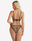 Mesh cut-out bra and panty set, black leopard print back view