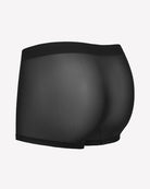 Men's mesh boxer briefs, black, back view with breathable sheer mesh fabric