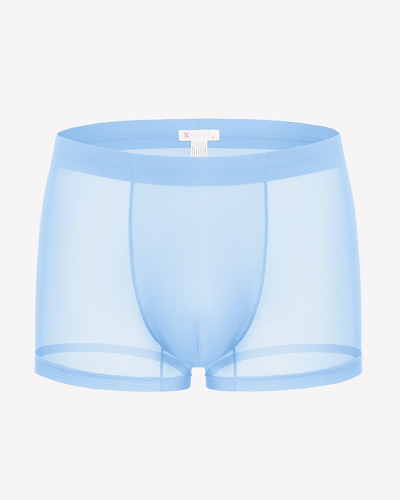Men's mesh boxer briefs, light blue, breathable stretch trunk style with front panel