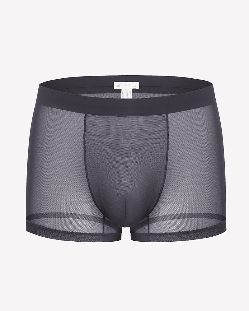 Men's mesh boxer briefs, dark grey, breathable stretch trunk style with front panel