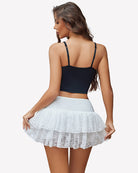 Layered lace mini skirt with tiered ruffle hem, white