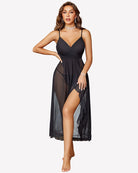 Black faux wrap V-neck midi dress with gathered waist, ruffle hem, and side slit