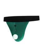 Green Santa thong g-string with black waistband and white pom-pom