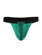 Green g-string thong with black waistband and front panel stitching