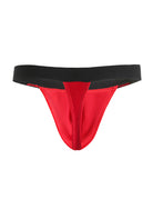 Red g-string thong with black waistband and central seam detail