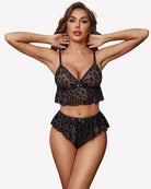 Leopard print sheer mesh cami and matching high-waist shorts lingerie set
