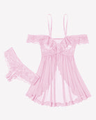 Pink mesh lace babydoll dress with lace cups and matching thong