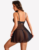 Black mesh lace babydoll with lace back detail and thin adjustable shoulder straps