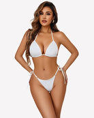 Women's lace lingerie set, strappy triangle bra and bikini panties, white