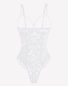 White lace bodysuit with underwire cups and adjustable straps