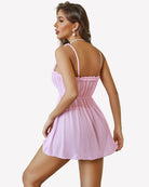 Light pink sheer babydoll lingerie dress with lace-trim back and thin straps
