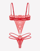 Red lace deep V teddy with underwire cups and looped crisscross back straps