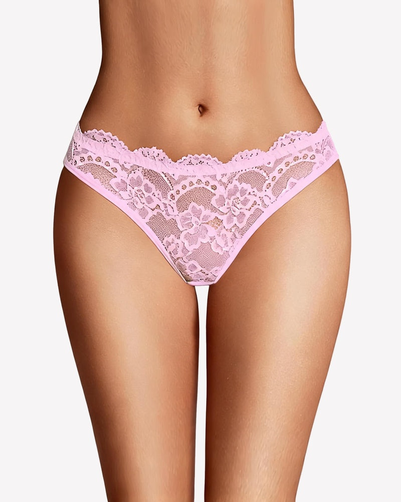 Pink lace cheeky hipster panty with scalloped lace trim
