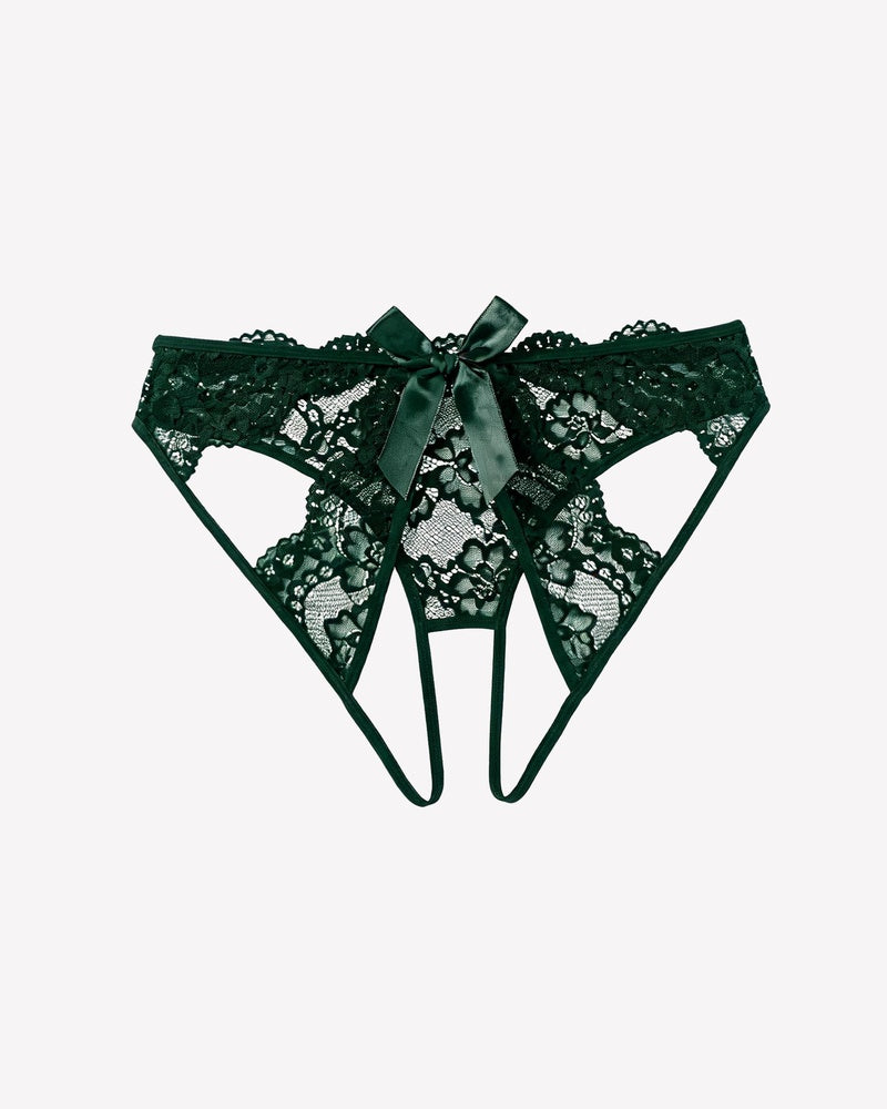 Green lace cutout cheeky panty with bow back and straps