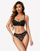 Black lace cheeky hipster panty with floral lace front