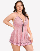 Plus size lace babydoll chemise with tie-front, V-neck, scalloped lace trim