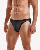 Black breathable mesh jock strap thong underwear with cutout front and waistband