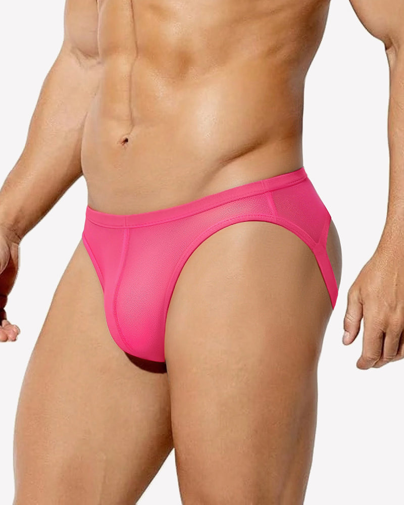 Pink breathable mesh jock strap thong underwear with wide elastic waistband