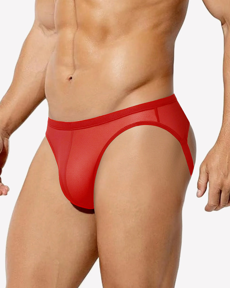 Red breathable mesh jock strap thong underwear with wide elastic waistband