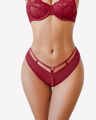 Low-rise mesh hipster panty in wine red with strappy bow-back detail