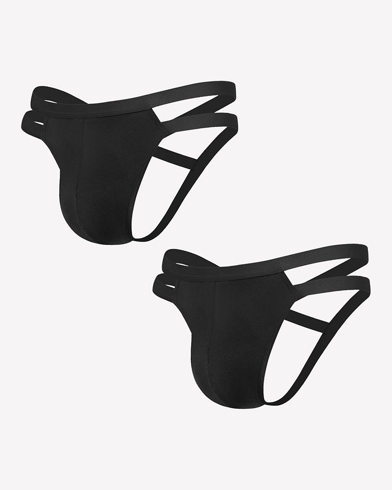Men's black jockstrap thong with white side cutouts and 3D pouch