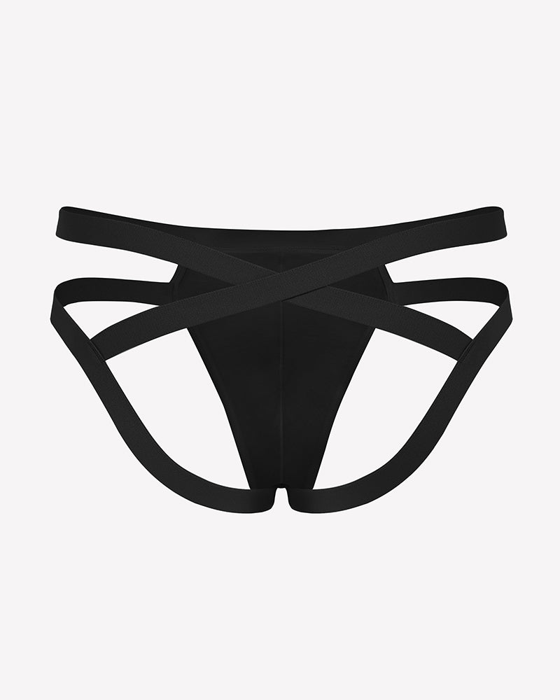 Men's thong-style jockstrap with 3D pouch, black