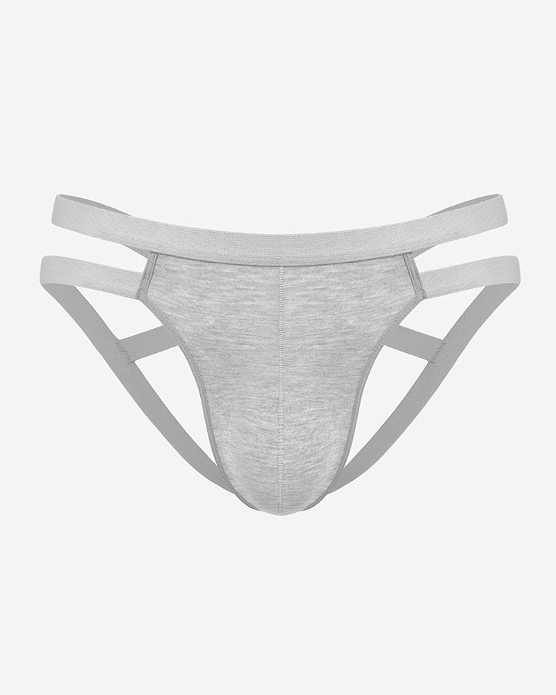 Men's thong-style jockstrap with 3D pouch, heather gray