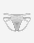 Men's thong-style jockstrap with 3D pouch, heather gray with crisscross sides