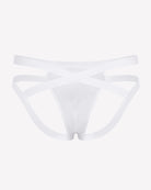 Men's thong-style jockstrap with 3D pouch, white with crisscross side straps