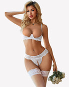 White lace underwire push-up bra and matching panty set