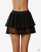High-waist ruffle mesh skort mini skirt with built-in shorts, black layered tiers
