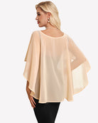 Chiffon cape shawl cover-up, champagne sheer cape with flowy back drape