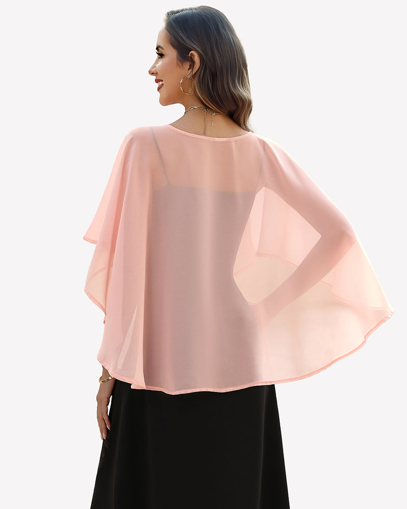 Chiffon cape shawl cover-up, light pink sheer cape with flowing back drape