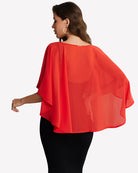 Chiffon cape shawl cover-up, bright red sheer cape with flowing back overlay
