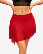Red asymmetrical double-layer mini skirt with flowy flared hem
