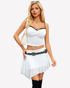 White asymmetrical double-layer mini skirt with flowy flared hem