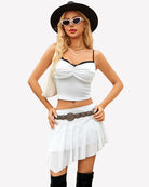 White double-layer mini skirt with asymmetrical flowy hem