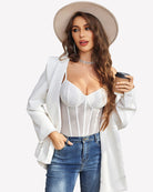 Sparkle sheer mesh bodysuit with square neckline, white, sweetheart bust with sparkle dots