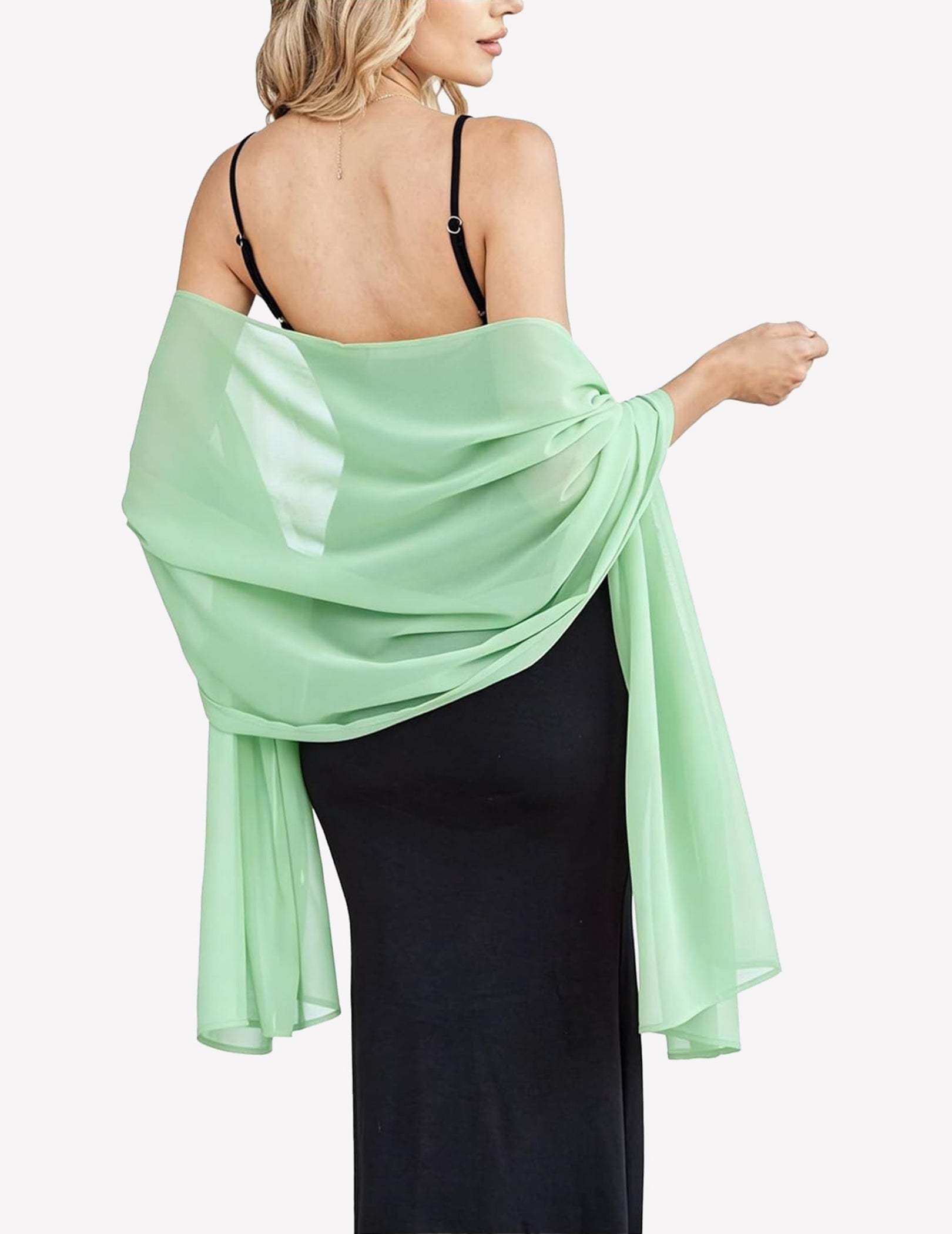 Chiffon shawl wrap scarf in ice green, sheer drape with flowing ends