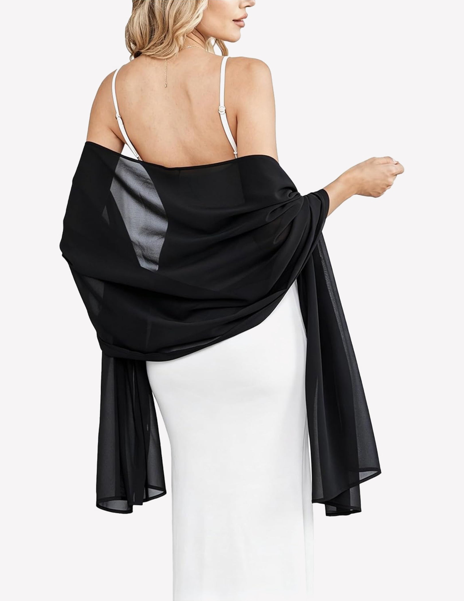 Chiffon shawl wrap scarf in black, sheer drape with layered folds