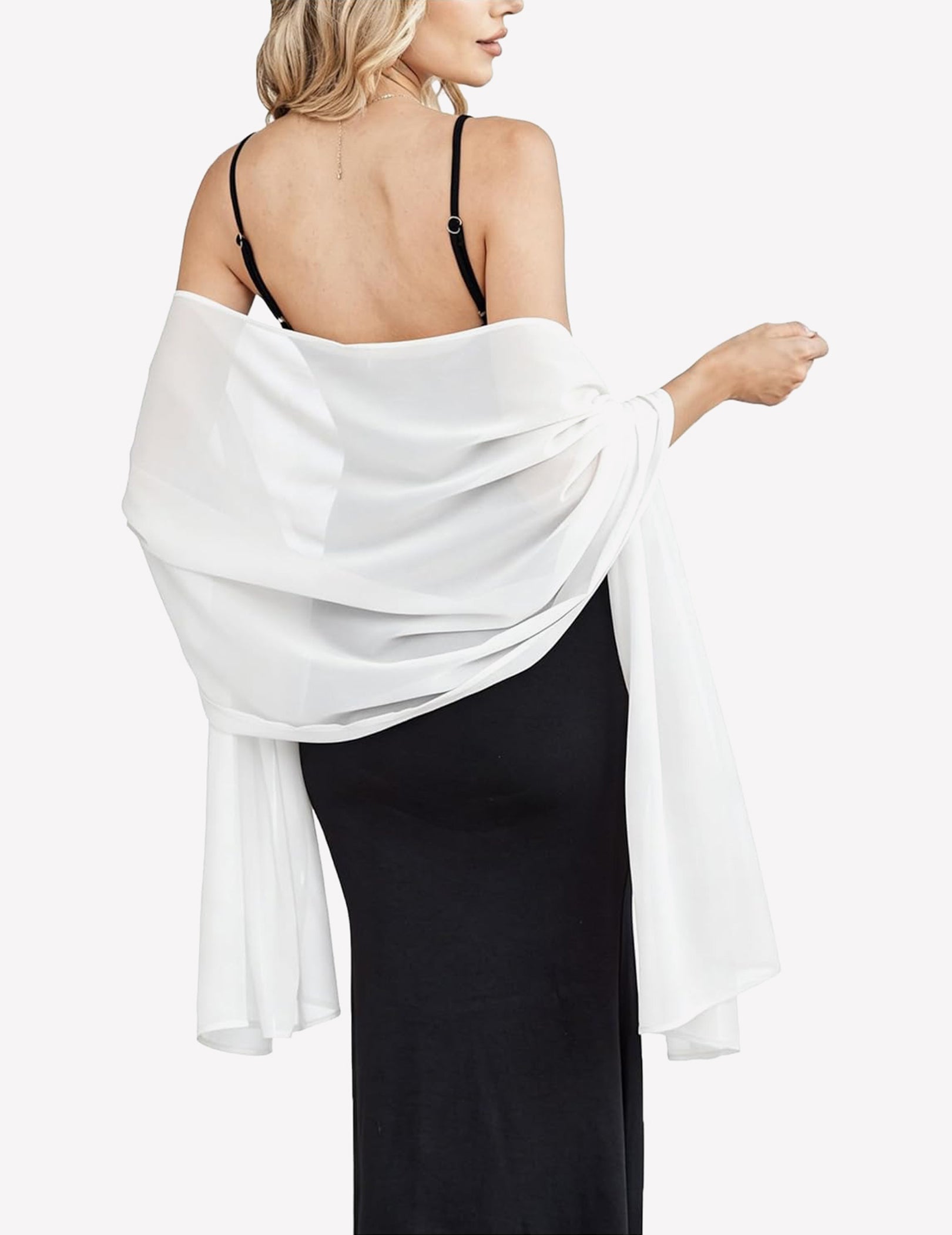 Chiffon shawl wrap scarf in white, sheer drape with layered folds