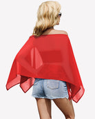 Off-shoulder chiffon blouse, red batwing sleeve back drape